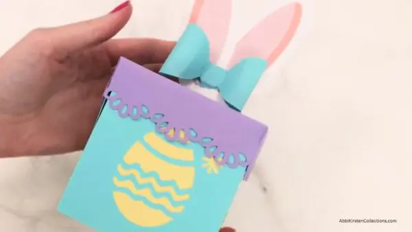 completed bunny box with pastel colors