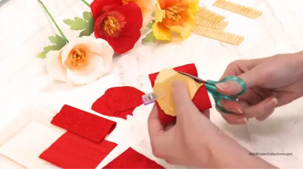 Cutting out crepe paper poppy petals