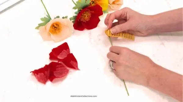 wrapping flower centers around wire