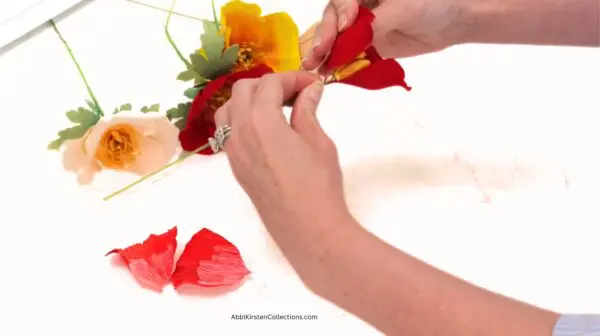 wrapping the flower petals around wire