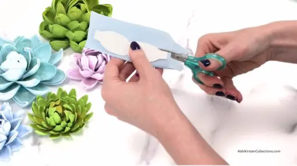 cutting out a crepe paper petal