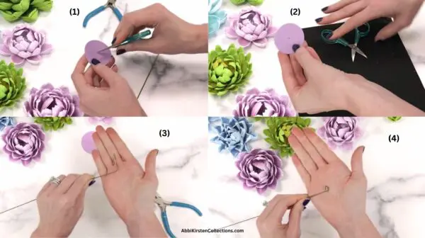 adding wire stem to a paper succulent