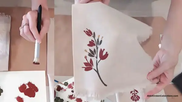 floral stencil painted onto fabric 