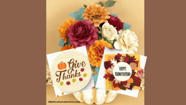 fall bouquet, sign, and card