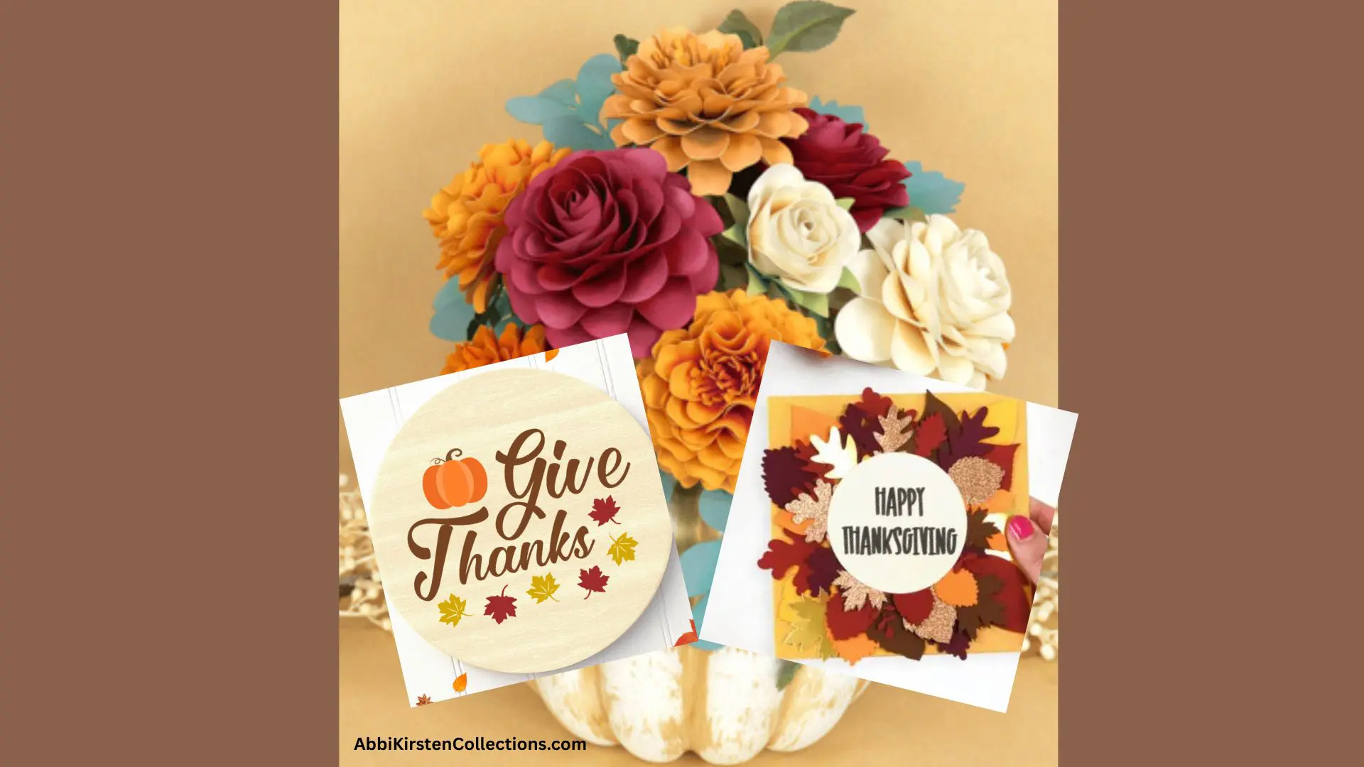 fall bouquet, sign, and card