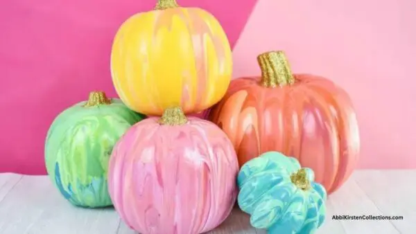 marble faux painted pumpkins