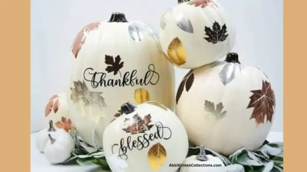 Cricut metallic vinyl on faux white pumpkins