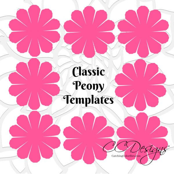 Small pink peony flower template.
