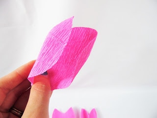 A focused close-up of the crepe paper rose petal, gently held in Abbi Kirsten's hand. 