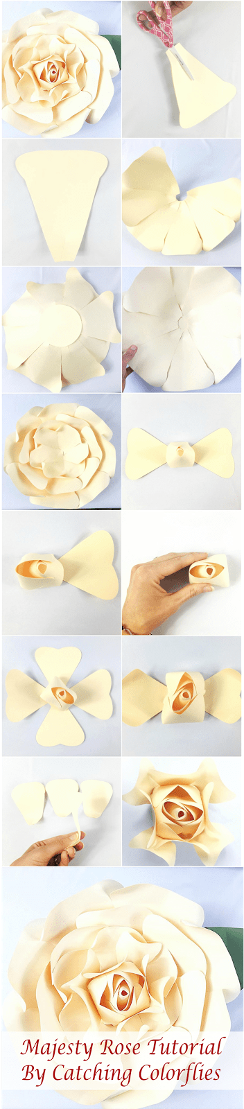 How to Make a Giant Paper Rose. East paper flower tutorial. http://catchingcolorflies.com/