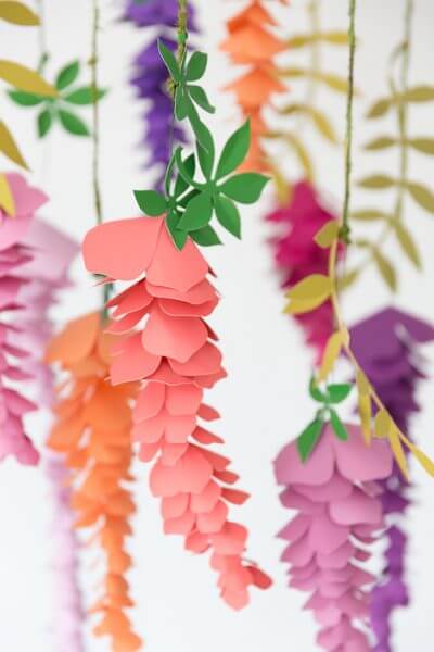 Hanging paper wisteria template and tutorial. 