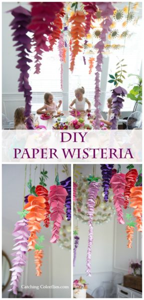 DIY Paper Wisteria Tutorial - Learn how to make hanging wisteria flowers with this easy step-by-step tutorial for parties and weddings. 