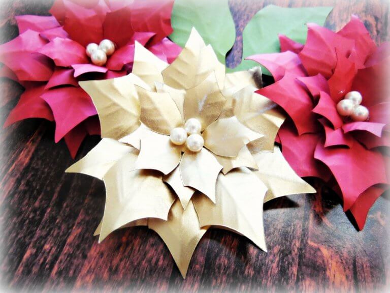 Paper Poinsettia Lighted Christmas Garland