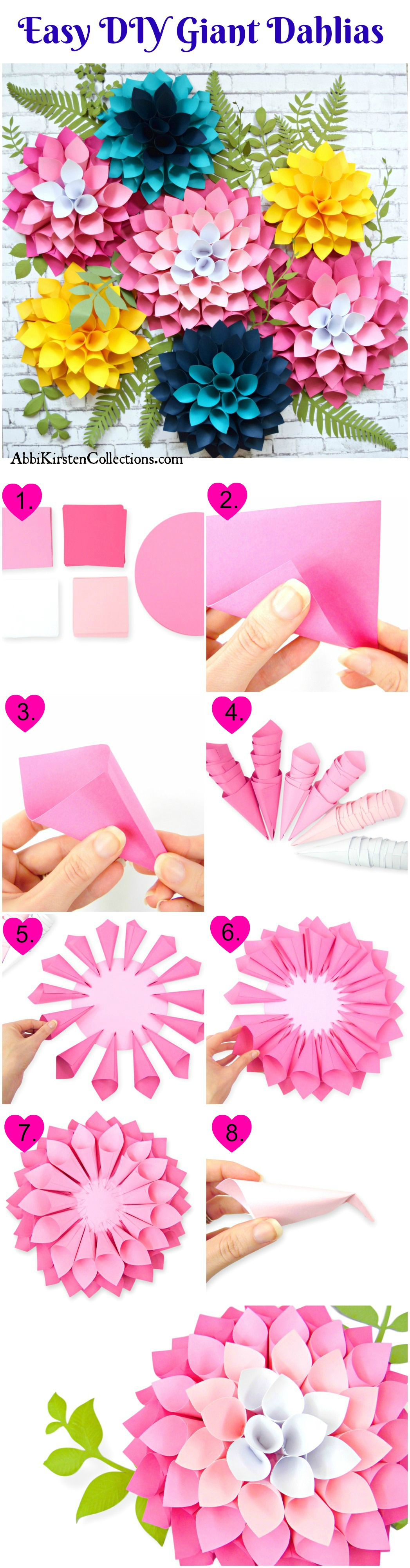 DIY Giant Paper Dahlia Flowers. Flower Wall Backdrop.