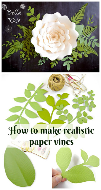 How to make realistic paper vines and leaves. DIY paper flowers. Paper crafts. Free SVG cut files. 