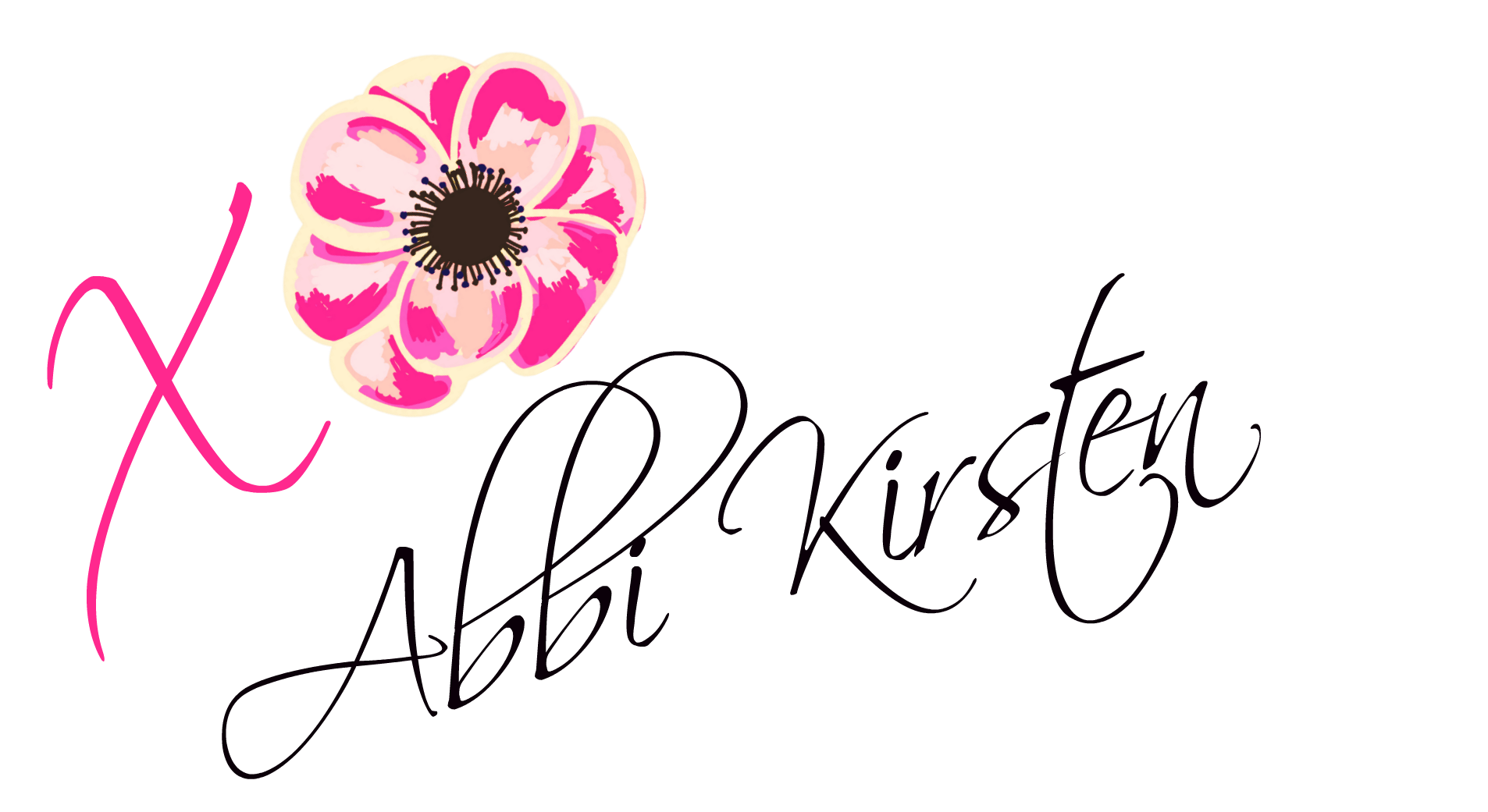 A pink "X" and a pink flower "O" are above Abbi Kirsten's signature. 