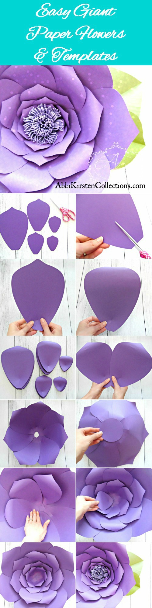Easy giant paper flower tutorial. Free giant paper flower template by Abbi Kirsten Collections. 