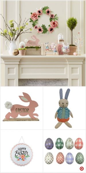 A five image collage showing various Easter decorations from Target. 