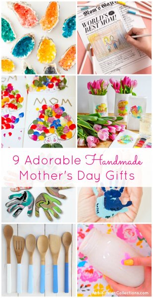 A collage of eight Mother's Day projects for children. 