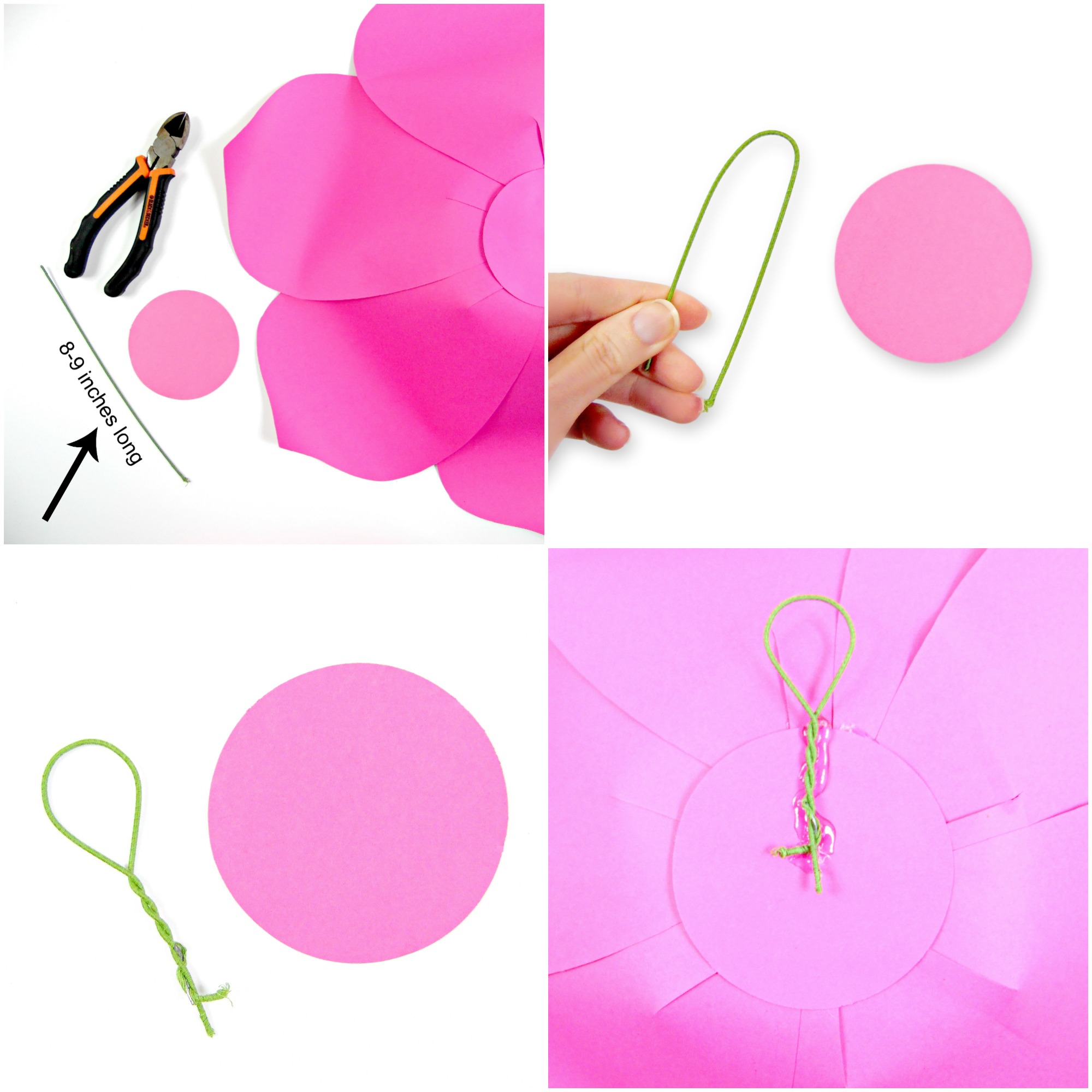 How to hang paper flower with a wire loop