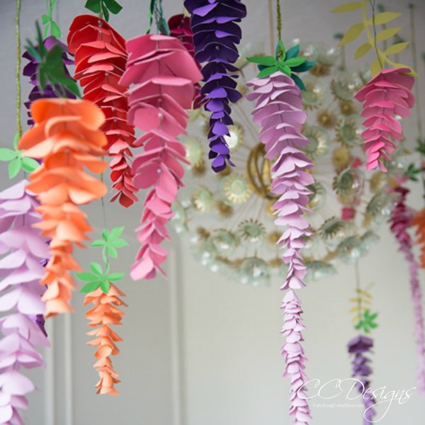 DIY Paper Wisteria Tutorial - Learn how to make hanging flowers with this easy step-by-step tutorial for parties and weddings. 