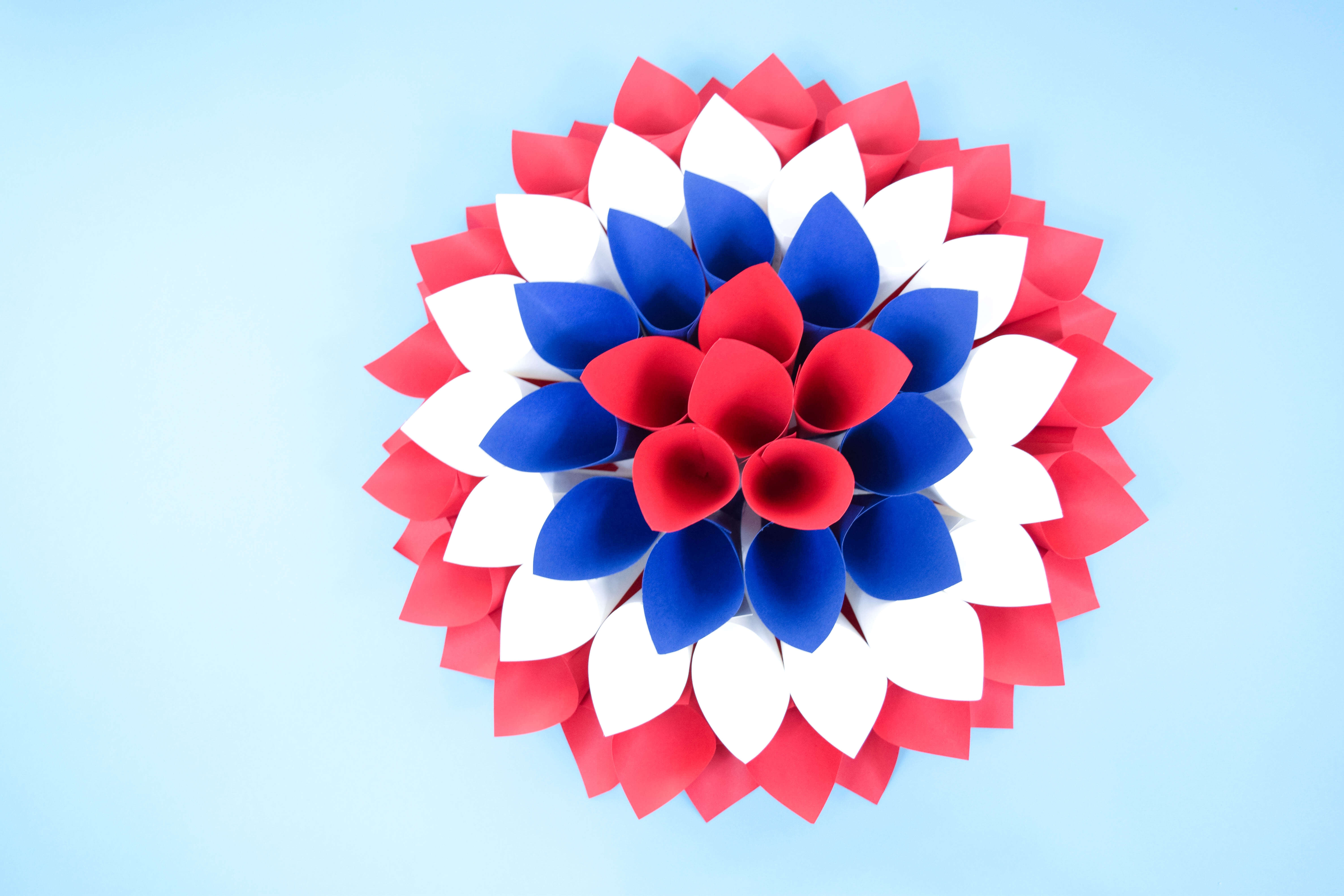Red, White and Blue Dahlia Paper Wreath
