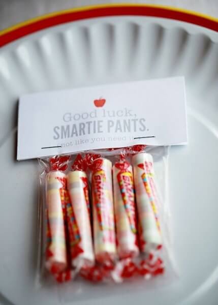 A small packet of Smarties candies are a fun back to school gift for students.