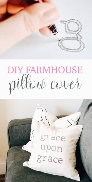 Two images showing the process of DIY Throw Pillow Covers. 