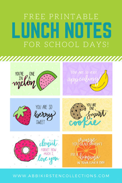 Back to School Free Printable Lunch Notes