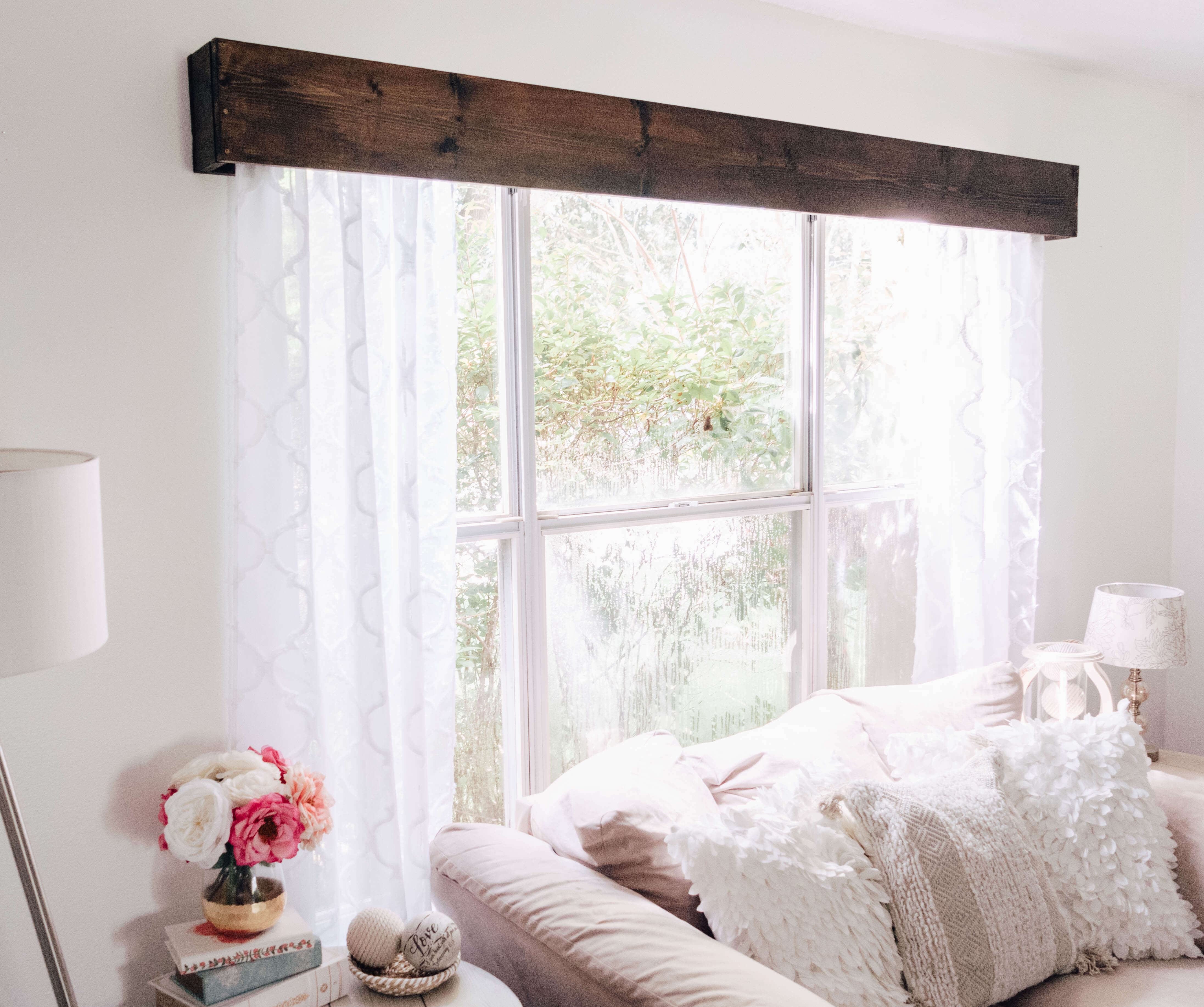 Wood Window Valence With Curtains