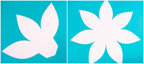 Two images of white paper pumpkin templates. 