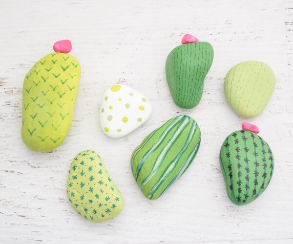 A group of painted Cactus Rocks.