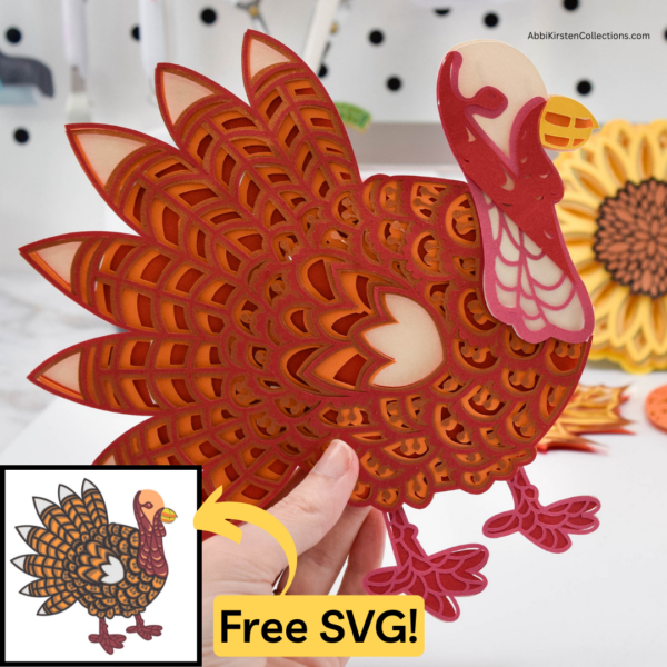 Free turkey SVG file. 3D layered turkey paper craft with Cricut. 