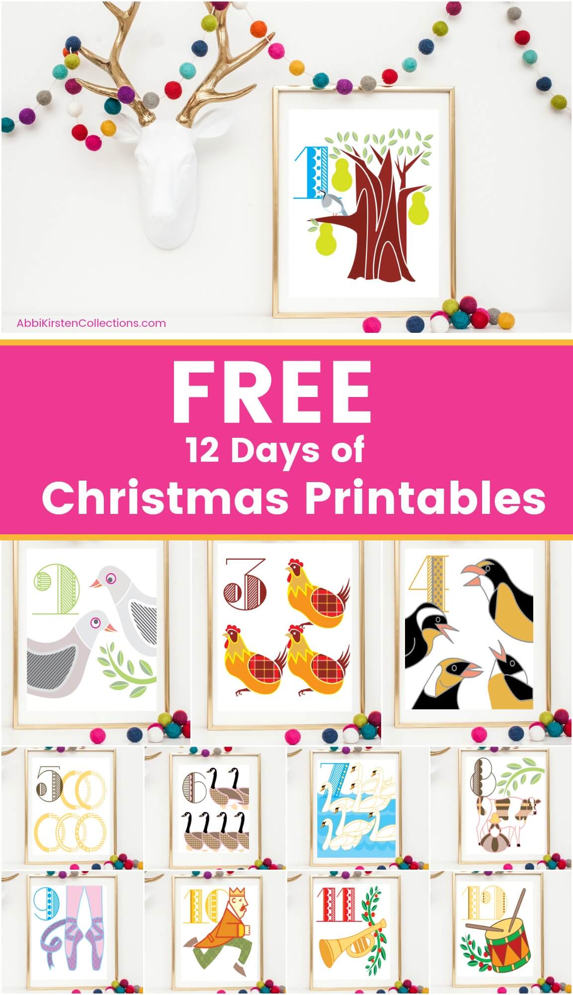 12 Days of Christmas Printables: Free Christmas Printable Wall Art for you home. Deck you halls with these free Christmas wall art printables.