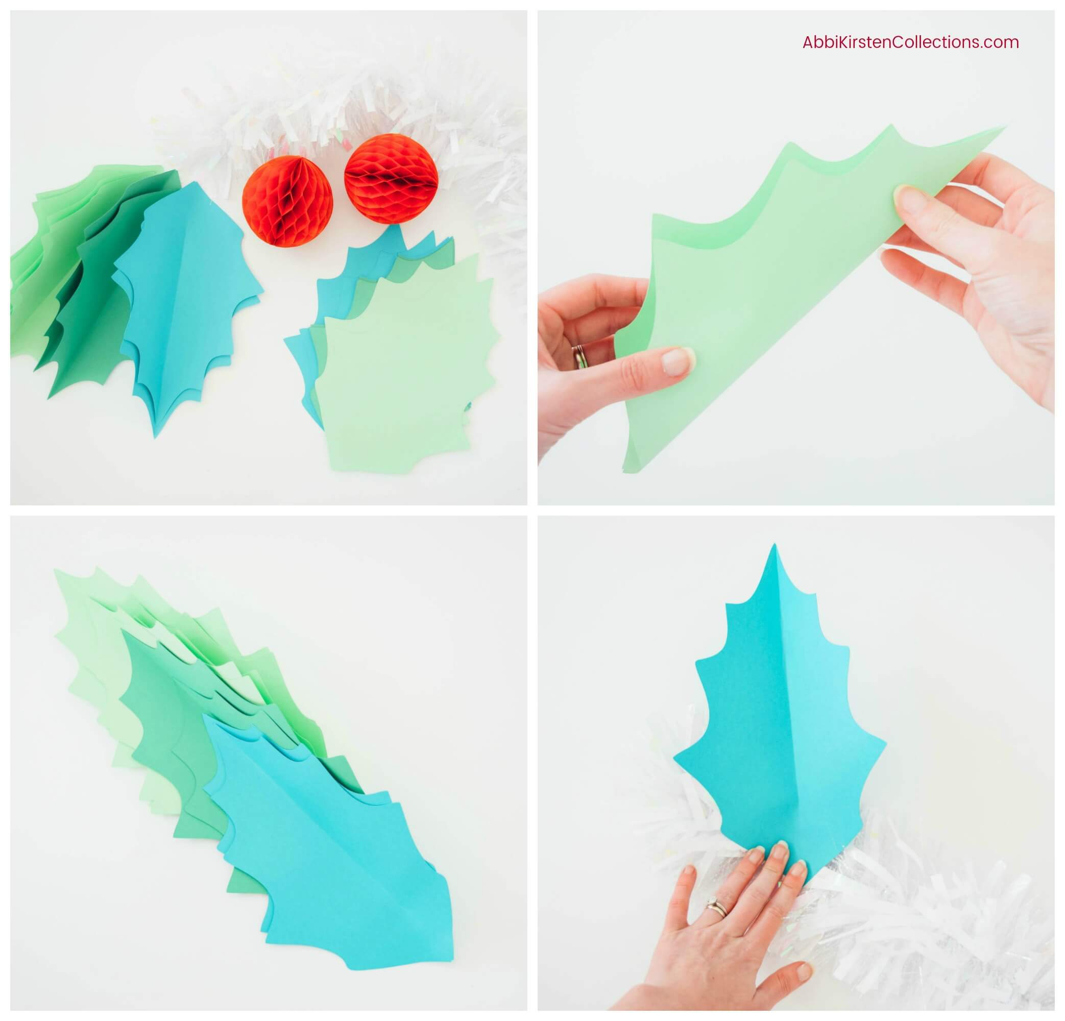 DIY Christmas Garland - How to Make Giant Paper Holly Garland to deck your halls and walls for the Holidays. Download your free holly template!