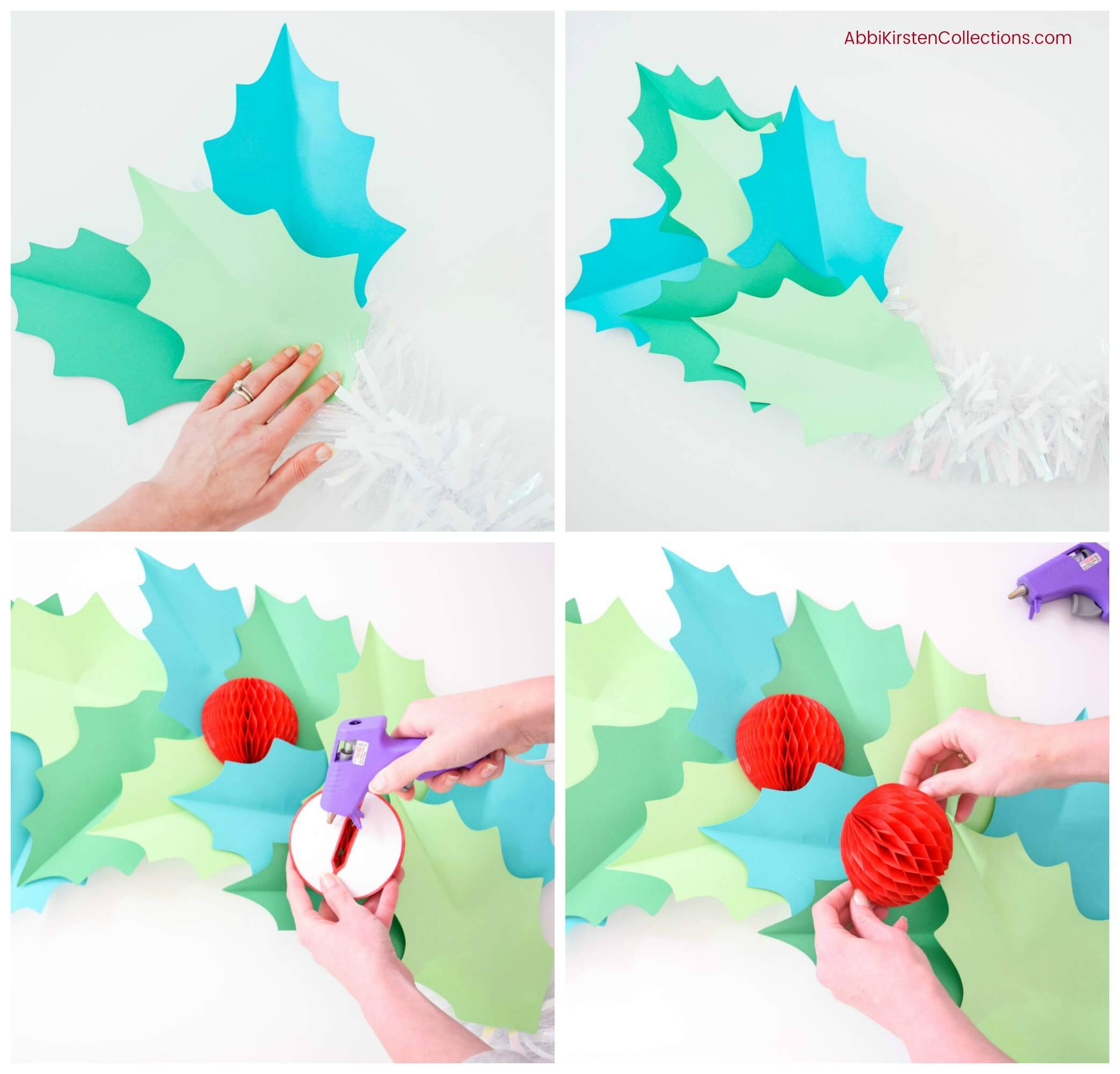 Giant paper holly DIY Christmas garland