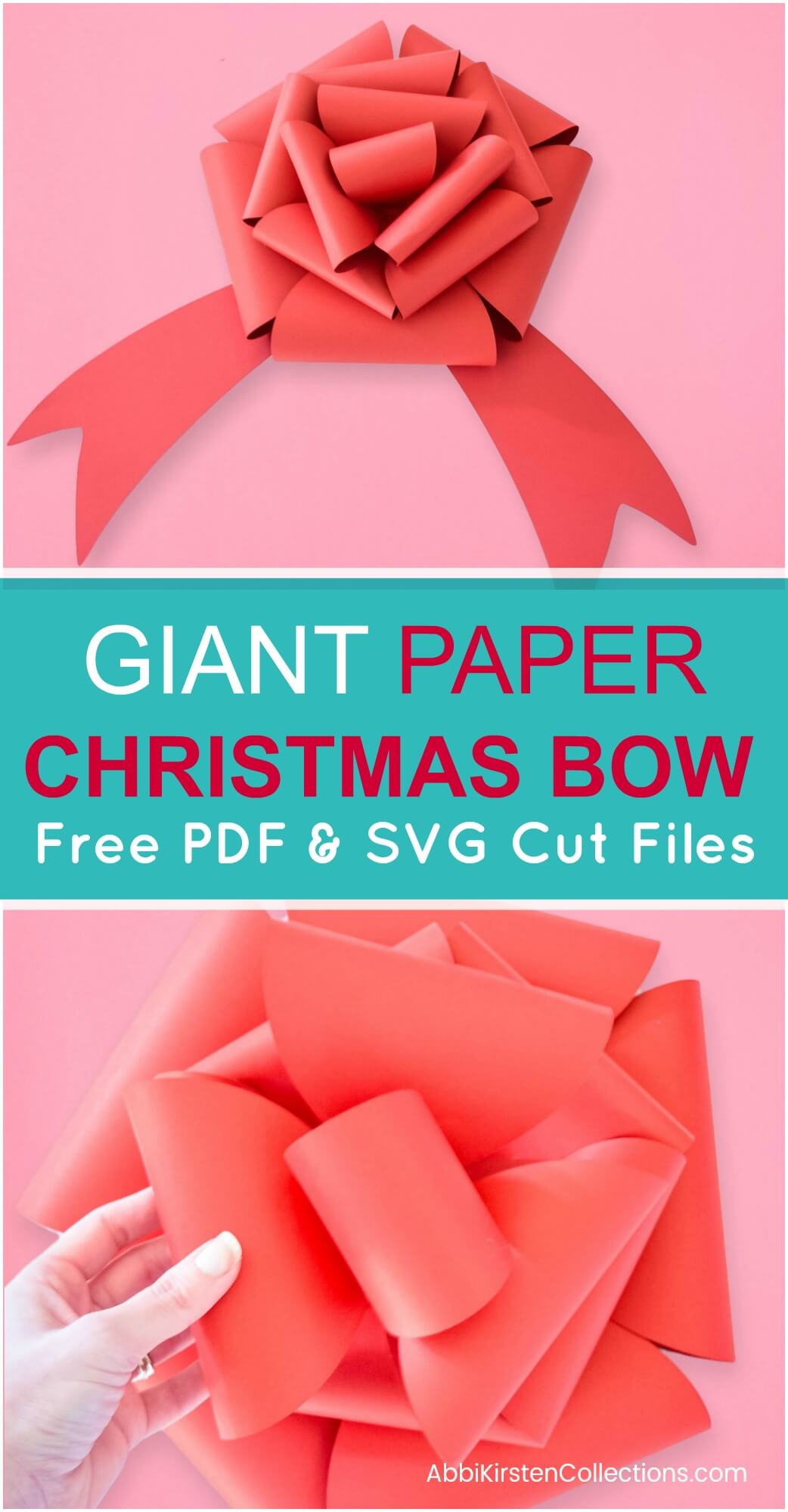 Free giant Christmas bow template and tutorial. PDF printables and SVG cut files. 