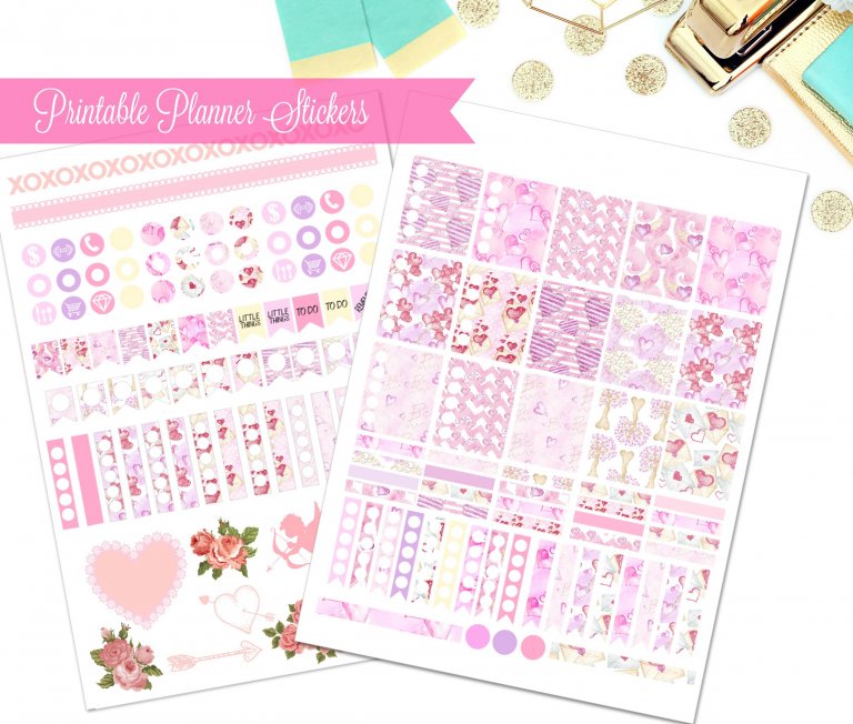 February Planner Stickers: Free Printable Valentine Planner Stickers