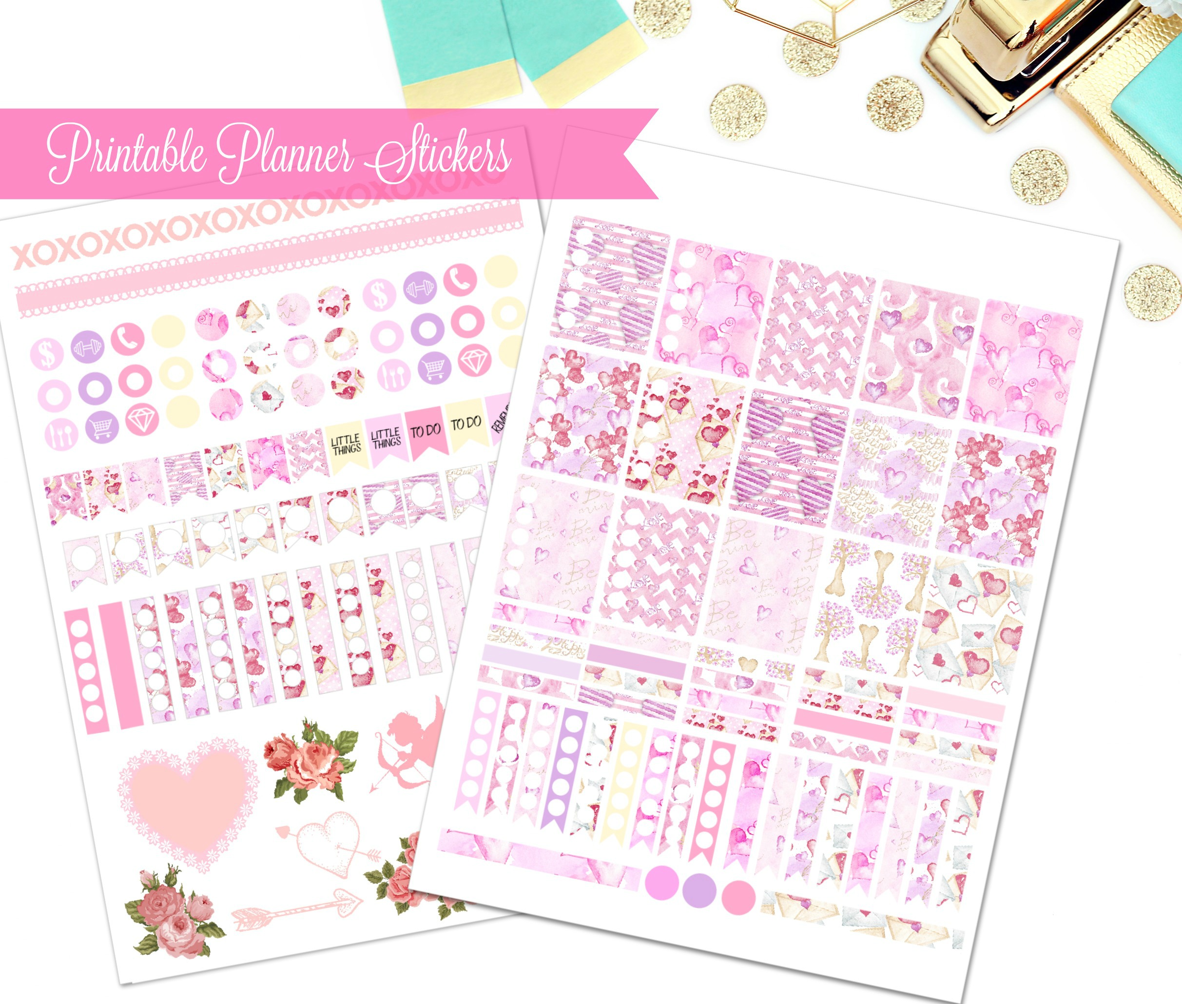 February Planner Stickers: Free Printable Valentine Planner Stickers