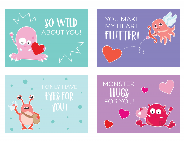 free printable} Kids Valentine Eco Monster Stickers and Wrapping