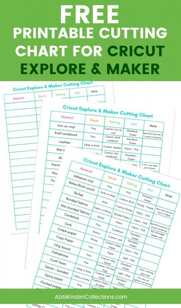 Free printable cutting chart for Cricut and Explore and Cricut Maker machines. 