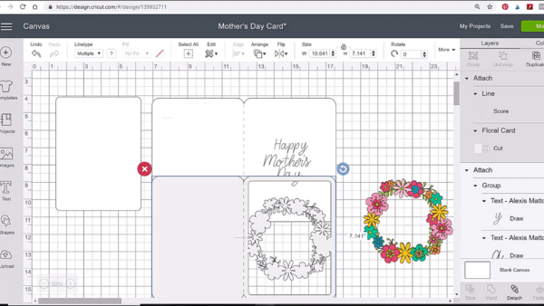 DIY card template in Cricut Design Space. 