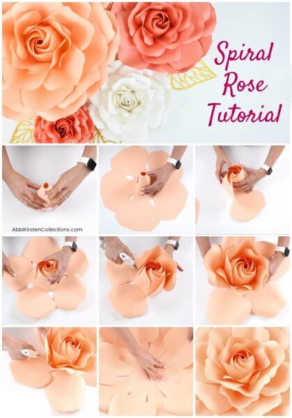 DIY giant paper roses with paper flower printable templates and svg cut files. 