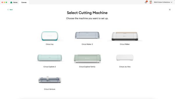 Screen to select your Cricut model