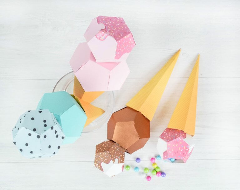 3D Paper Ice Cream Template Craft: DIY Ice Cream Favor SVG