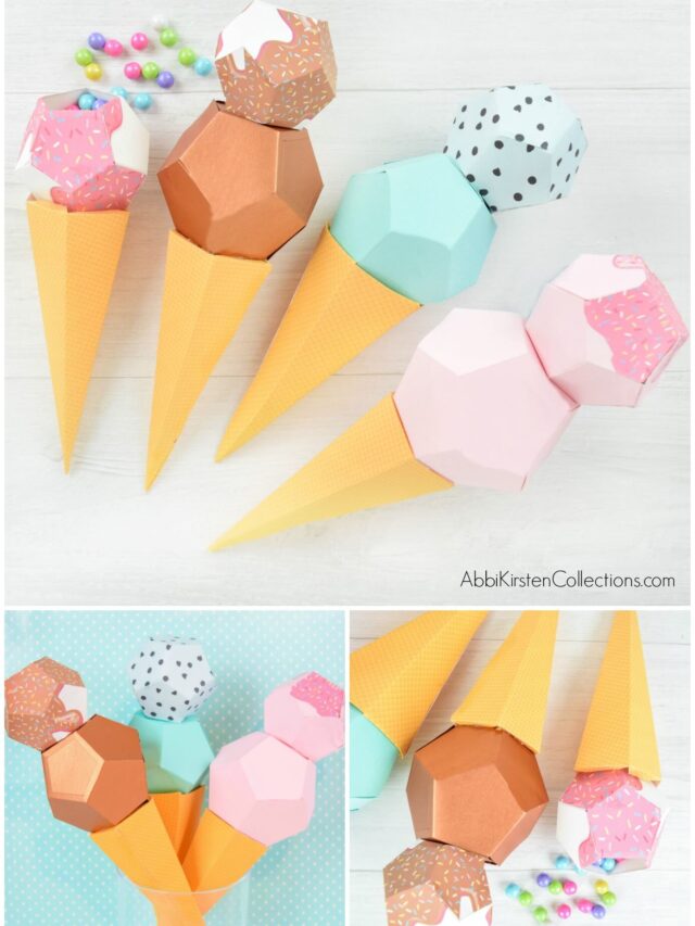3D Paper Ice Cream Template Craft: DIY Ice Cream Favor SVG Story