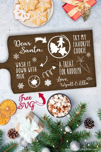 Personalized Cookies for Santa Tray: Use this FREE Christmas SVG cut file to customize a tray or plate with your kids name's for Santa's midnight snack. 