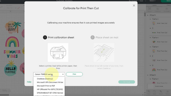 Selecting a printer for Cricut. 