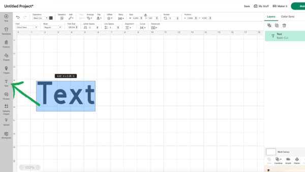Adding text to Cricut Design Space. 