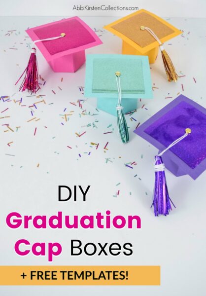 DIY Graduation cap gift box craft with free templates and step by step tutorial. Use your Cricut or printer to make these gift boxes for graduates.